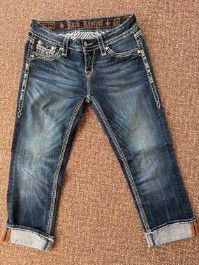 Rock Revival Dark Blue Ankle Crop Jeans with Contrast Stitching